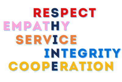Respect, Empathy, Service, Integrity, Cooperation